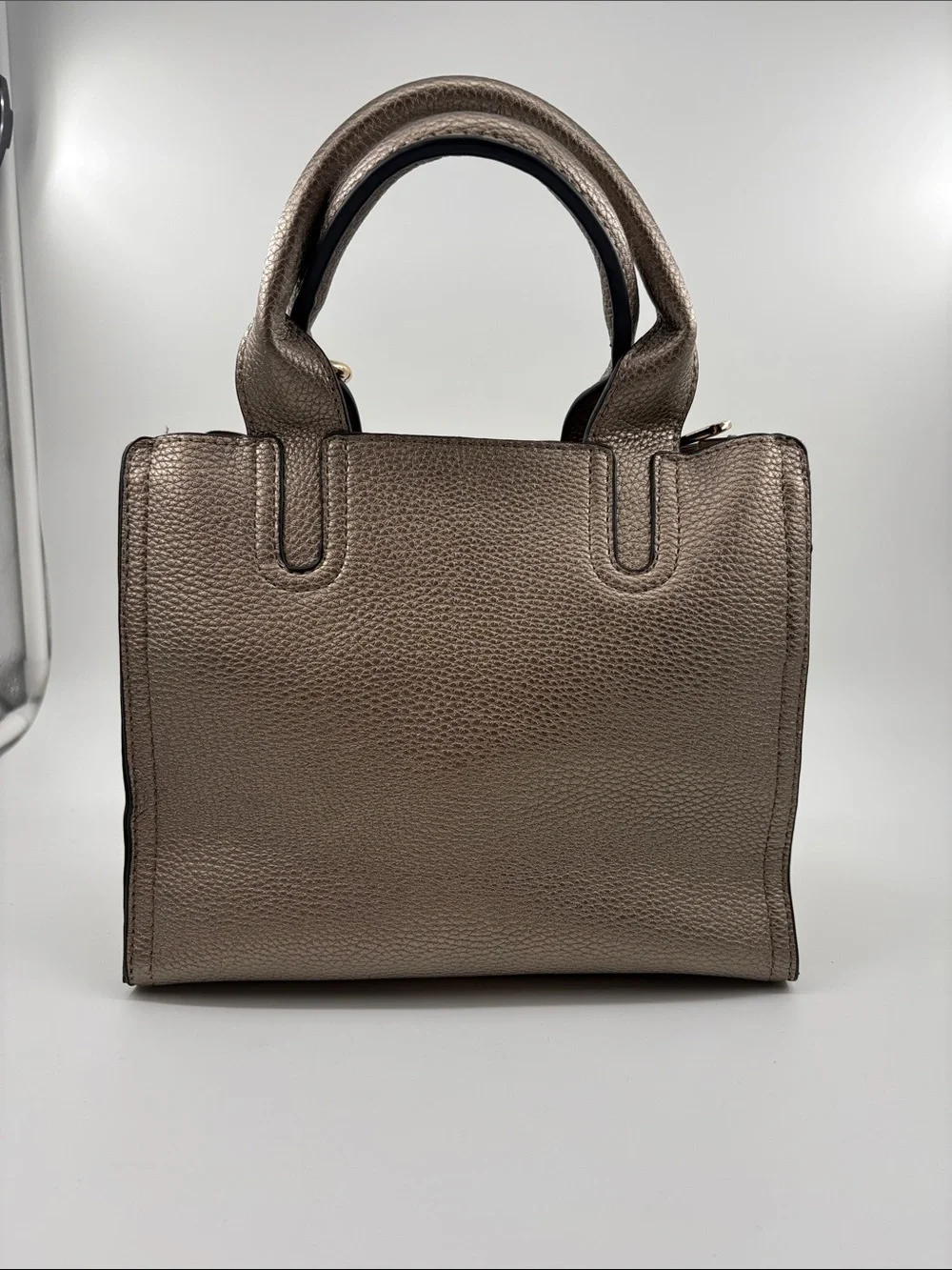 Firano Metallic Taupe Pebbled Leather Satchel with Tassel Accent no strap